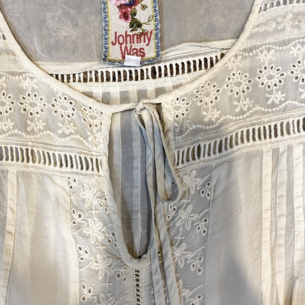 Johnny Was Top Antique White 3/4 Sleeve Vintage NWT - Picture 6 of 7